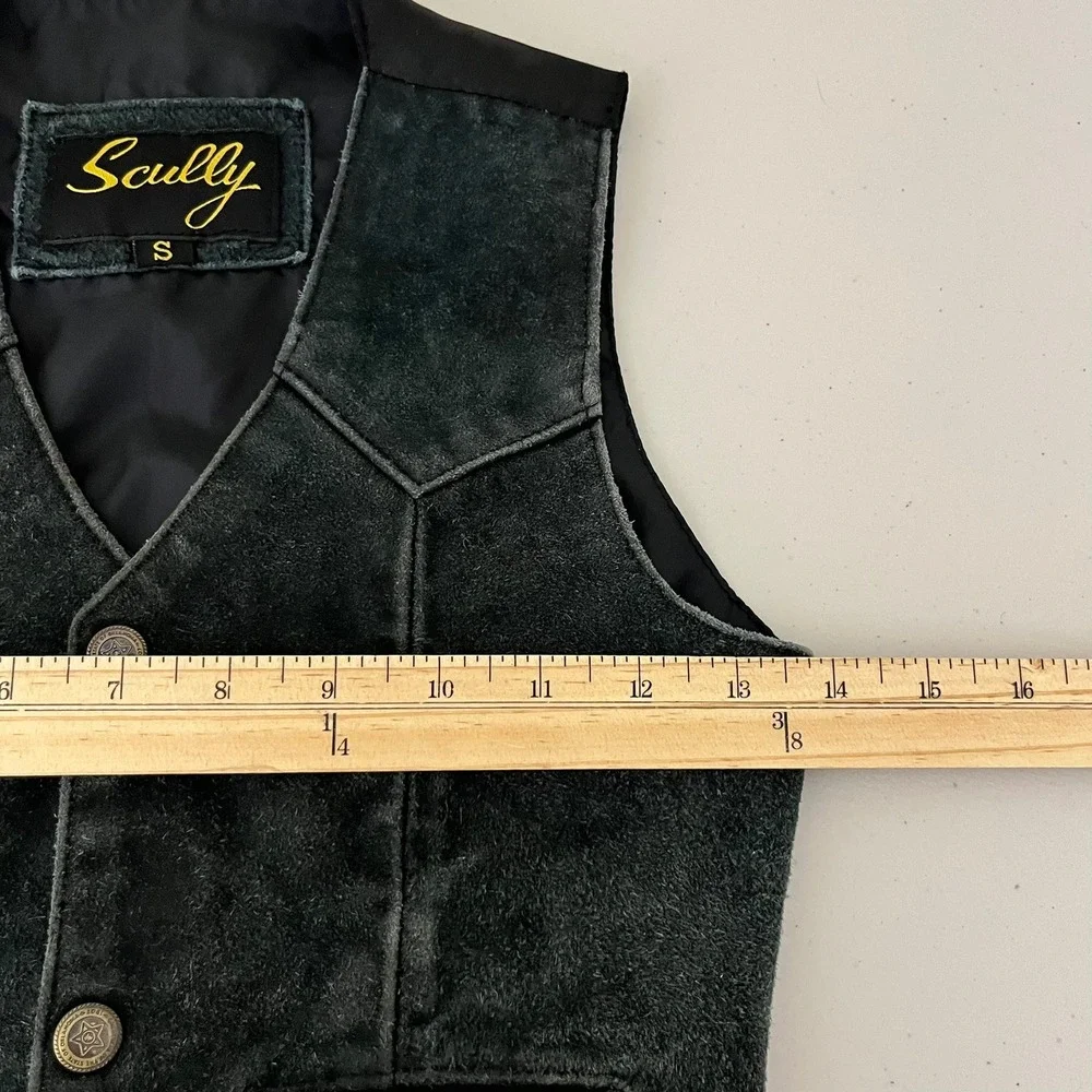 Scully Kids Green Suede Leather Western Vest Silver Tone Button Snap Size S